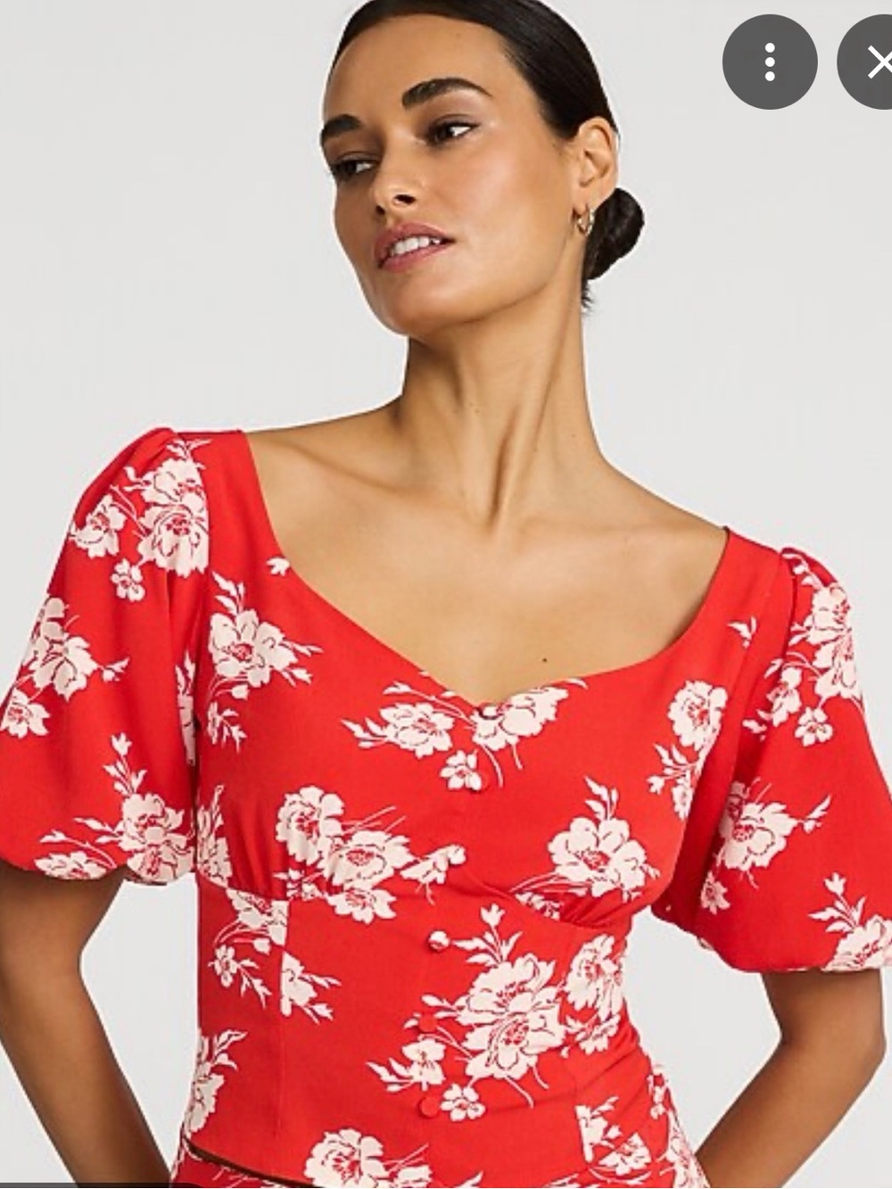 Women’s Express Red Floral Puff Sleeve Blouse New With Tags Size Small